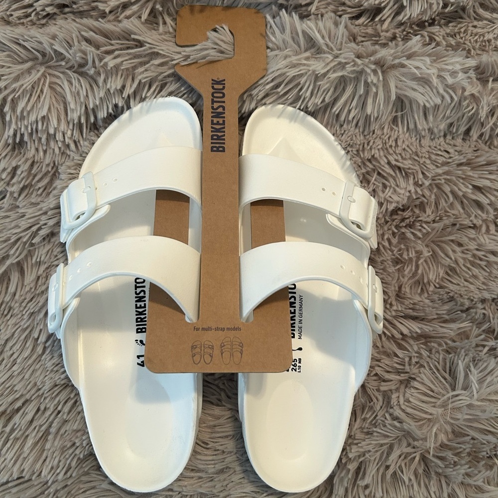 Birkenstocks! White, double buckle. New with tags. Ladies 10, men’s 8.